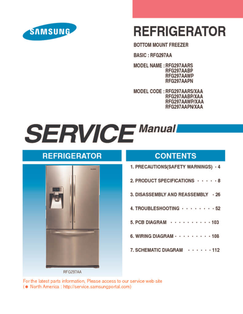 Samsung Refrigerator Service Manual RFG297AA - ApplianceAssistant.com