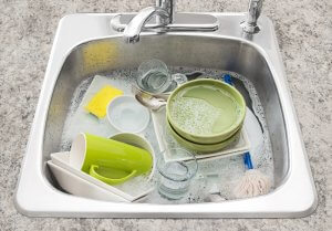 dirty dishes in a sink