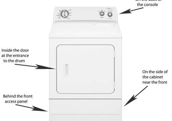 Dryer Model Number Locator